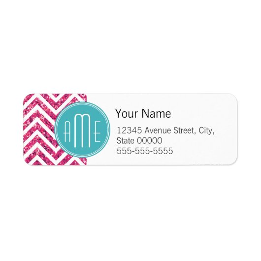 Roze Glitters en Mint Aangepaste Monogram Etiket (Voorkant)