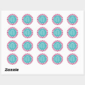 Roze Glitters en Munt Aangepast Monogram Ronde Sticker (Vel)