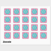Roze Glitters en Munt Aangepast Monogram Vierkante Sticker (Vel)