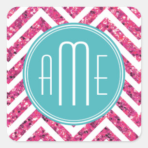 Roze Glitters en Munt Aangepast Monogram Vierkante Sticker