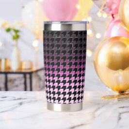 Roze glitters en zwart houndstooth patroon geïsoleerde drinkbeker