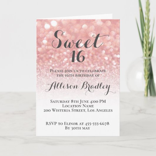 Roze glitters feestdagen kaart (Voorkant)