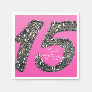Roze & Glitters Feestelijke Verjaardag Uitnodiging Servet