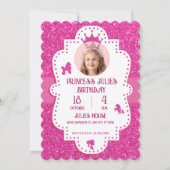 Roze glitters glans prinses verjaardag kaart (Voorkant)