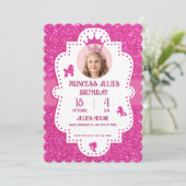 Roze glitters glans prinses verjaardag kaart (Staand voorkant)