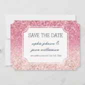 Roze glitters Glans save the date (Voorkant)