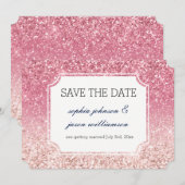Roze glitters Glans save the date (Voorkant / Achterkant)