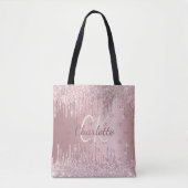 Roze glitters glazuur monogram elegante script tote bag (Voorkant)