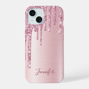 Roze glitters glazuur naam meisjesachtige naam iPhone 15 case