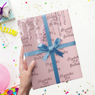 Roze glitters glazuur stoffig roze monogram verjaa cadeaupapier