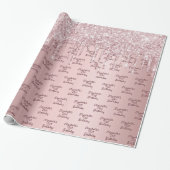Roze glitters glazuur stoffig roze monogram verjaa cadeaupapier (Uitgerold)