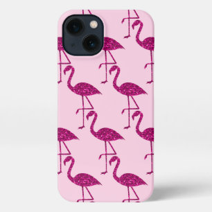 Roze glitters glinsterend flamingo patroon iPhone 13 hoesje