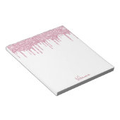 Roze glitters glinsterende witte naam notitieblok (Schuin)