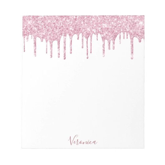 Roze glitters glinsterende witte naam notitieblok (Voorkant)