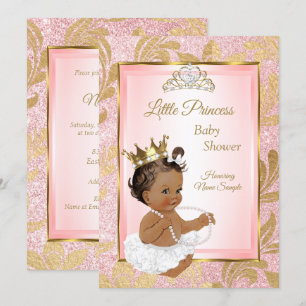 Roze Glitters Gouden Prinses Baby Shower Etnisch Kaart