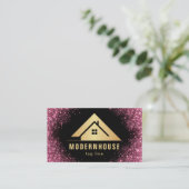 roze glitters Huis Bouwconstructie Lux zwart Visitekaartje (Staand voorkant)