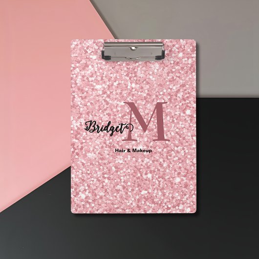 Roze glitters Initialen haar- en make-up Klembord