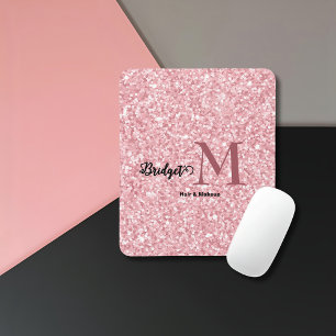 Roze glitters Initialen haar- en make-up Muismat