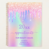 Roze glitters iriserende schoonheidssalon 2023 planner (Voorkant)