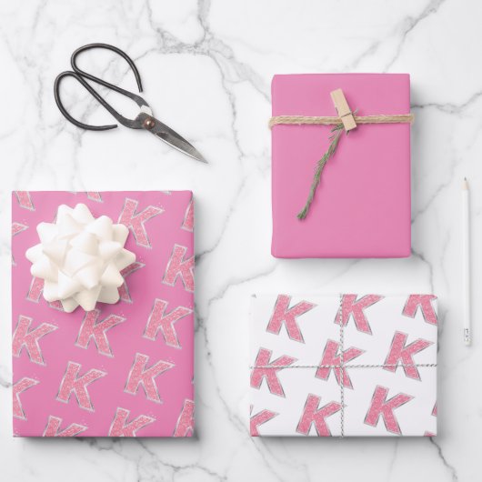 Roze glitters letter K Inpakpapier Vel (Voorkant)