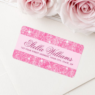 Roze glitters meisjesachtige glamour retouradres etiket