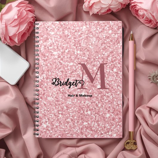 Roze glitters Monogram haar- en make-upset Notitieboek