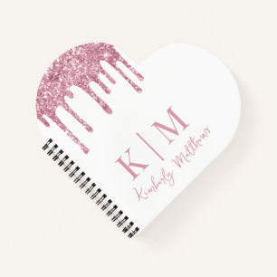 Roze glitters monogram initiaal op wit notitieboek