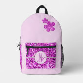 Roze glitters Monogram met bloemen Bedrukte Rugzak (Voorkant)