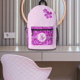 Roze glitters Monogram met bloemen Bedrukte Rugzak