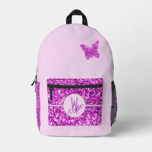 Roze glitters Monogram met Vlinder Bedrukte Rugzak