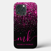 Roze Glitters Monogram & Naam Case-Mate iPhone Case (Achterkant)