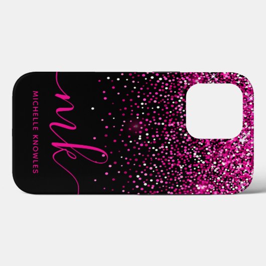 Roze Glitters Monogram & Naam Case-Mate iPhone Case (Achterkant (horizontaal))