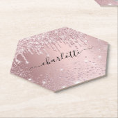 Roze glitters naam script kartonnen onderzetters (Schuin)