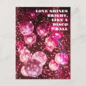Roze Glitters Retro Disco Bal Afgeefdatum Opslaan Briefkaart (Voorkant)