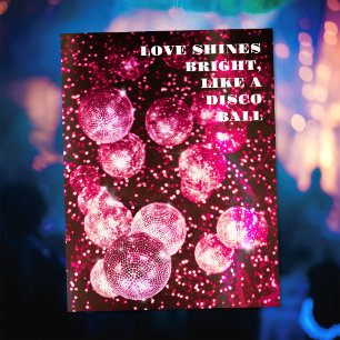 Roze Glitters Retro Disco Bal Afgeefdatum Opslaan Briefkaart