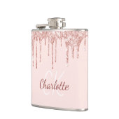 Roze glitters roosgouden monogram naam heupfles (Links)