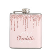 Roze glitters roosgouden monogram naam heupfles (Voorkant)