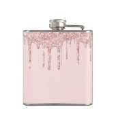 Roze glitters roosgouden monogram naam heupfles (Achterkant)