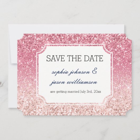 Roze glitters 'save the date' save the date (Voorkant)