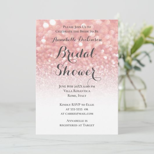 Roze glitters thema kaart (Staand voorkant)