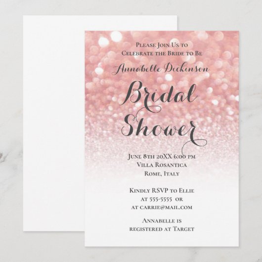 Roze glitters thema kaart (Voorkant / Achterkant)