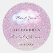 Roze Glitters Trendige Cloud Bruidsfeest Dank Je Ronde Sticker (Voorkant)