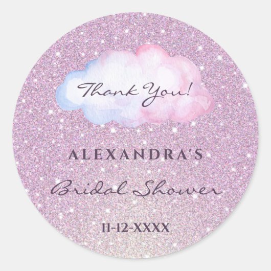 Roze Glitters Trendige Cloud Bruidsmeisje Bedanktk Ronde Sticker (Voorkant)