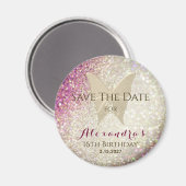 Roze Glitters Uitnodiging Sweet 16 Save the Date Magneet (Voorkant / Achterkant)