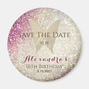 Roze Glitters Uitnodiging Sweet 16 Save the Date Magneet
