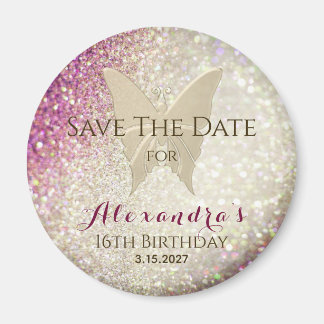 Roze Glitters Uitnodiging Sweet 16 Save the Date Magneet