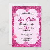 Roze glitters uitnodigingen voor bloemengirly verj (Voorkant)