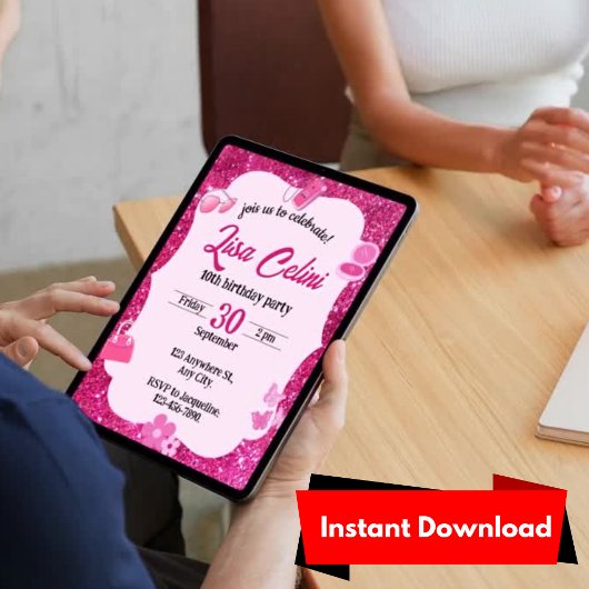 Roze glitters uitnodigingen voor bloemengirly verj