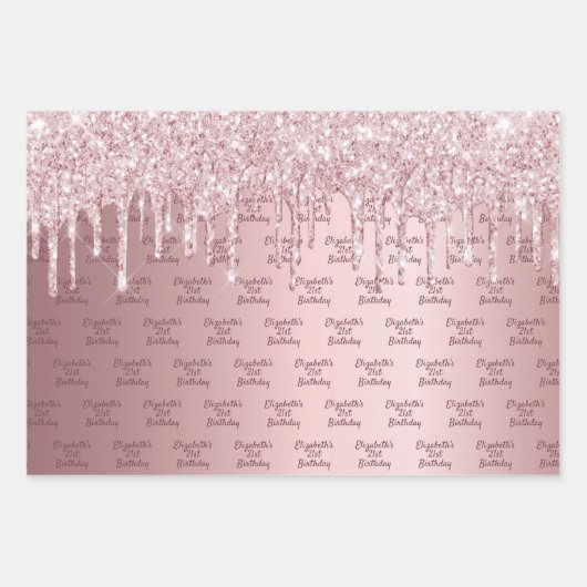 Roze glitters verjaardagsmonogram met stofroze dru inpakpapier vel (Voorkant 2)