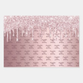 Roze glitters verjaardagsmonogram met stofroze dru inpakpapier vel (Voorkant)